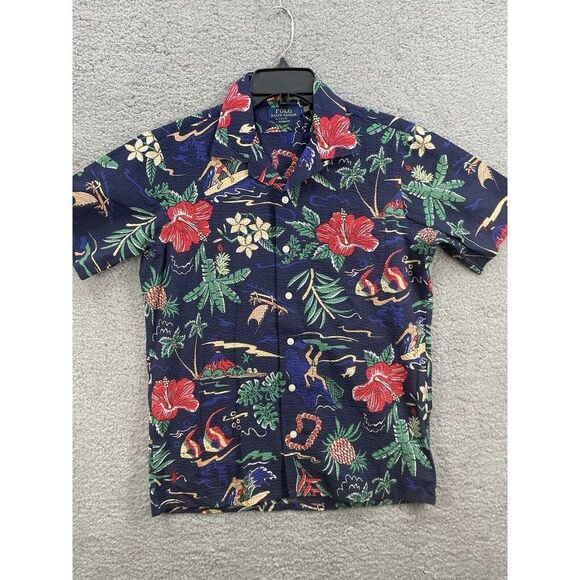 Polo Ralph Lauren Small Classic Fit Hawaiian Blue Seersucker Button Down Shirt - Picture 2 of 8